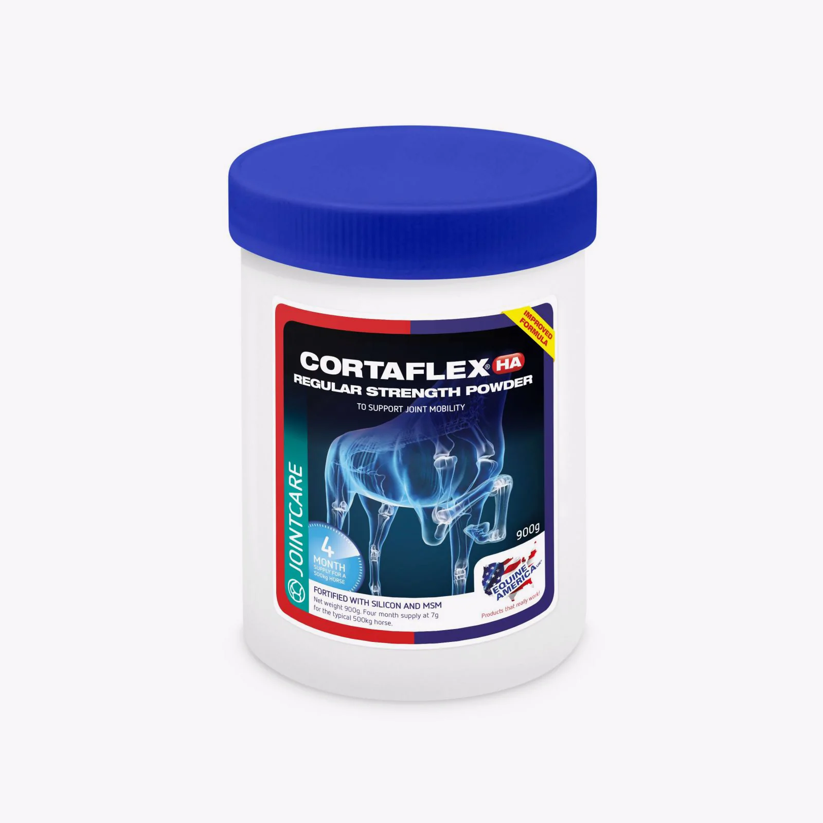 Embalagem de suplemento CORTAFLEX HA com tampa azul