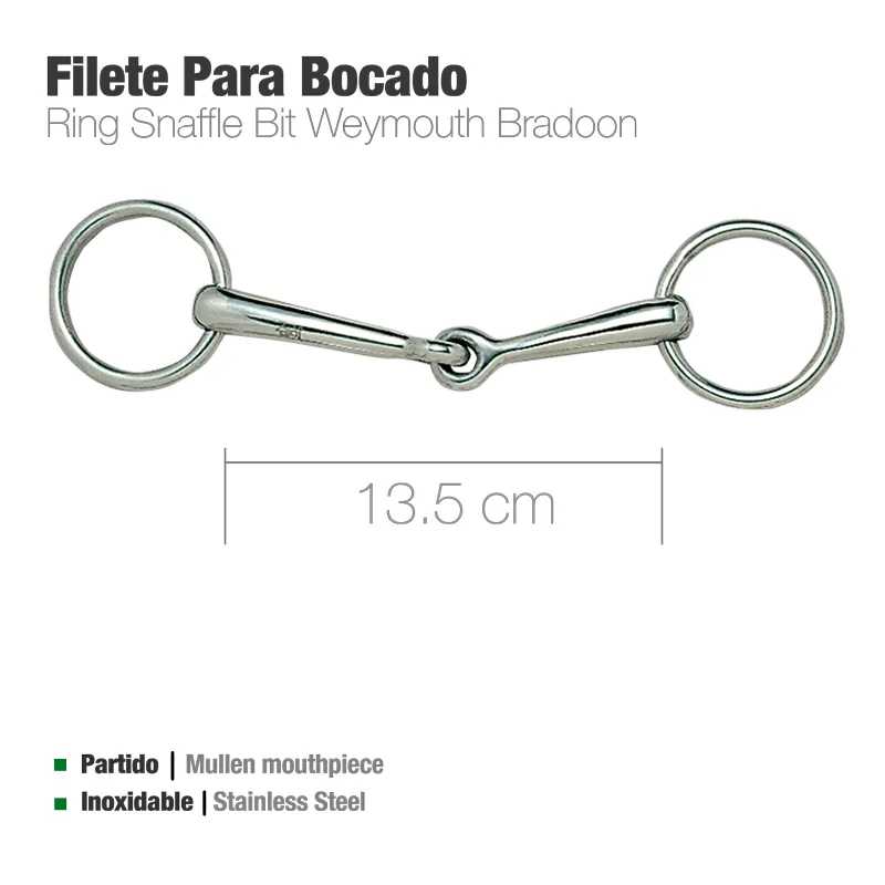 Filete para bocado de cavalo em aço inoxidável com argolas e comprimento de 13.5 cm