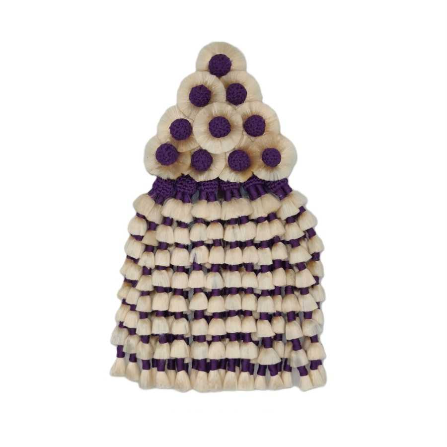 Trapo de limpeza com franjas de algodão bege e roxo