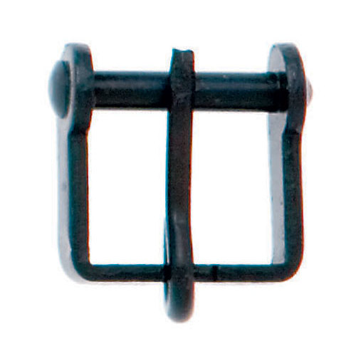 Fivela metálica preta em fundo branco