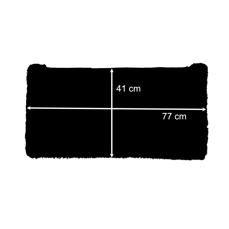 Almofada preta retangular com medidas 41 cm altura e 77 cm largura