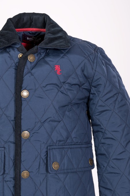 Casaco azul acolchoado com botões e bordado vermelho BC