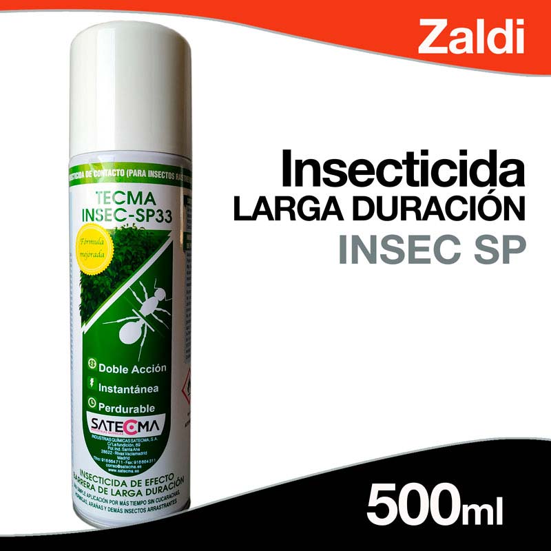 Frasco branco de insecticida TECMA INSEC-SP33 com etiqueta verde e 500 ml