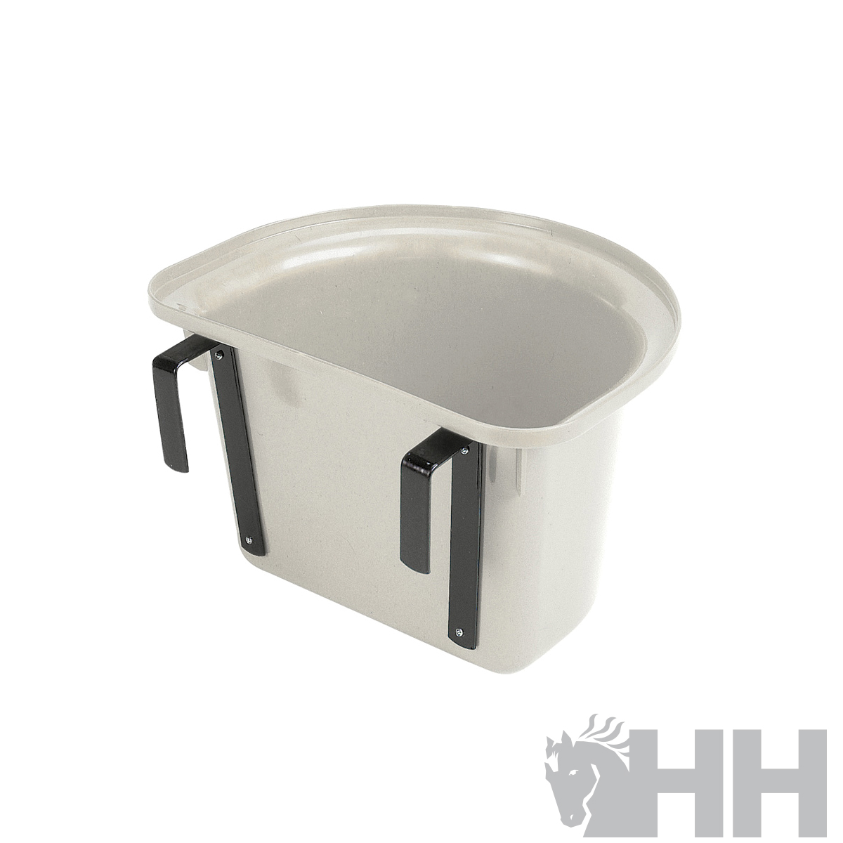 Recipiente cinza claro para cóccix com alças pretas