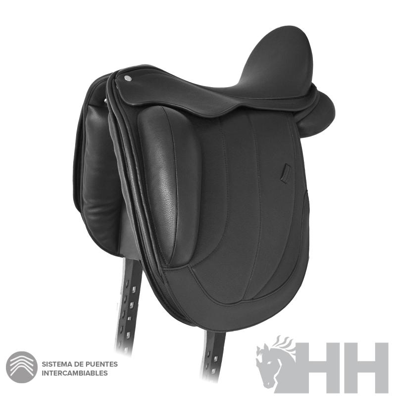 Sela preta de equitação em couro com acolchoamento e logótipo HH