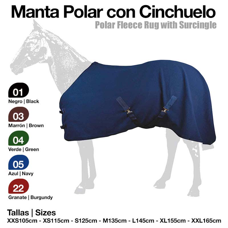 Manta polar azul-marinho para cavalo com cinchuelo e texto em espanhol e inglês