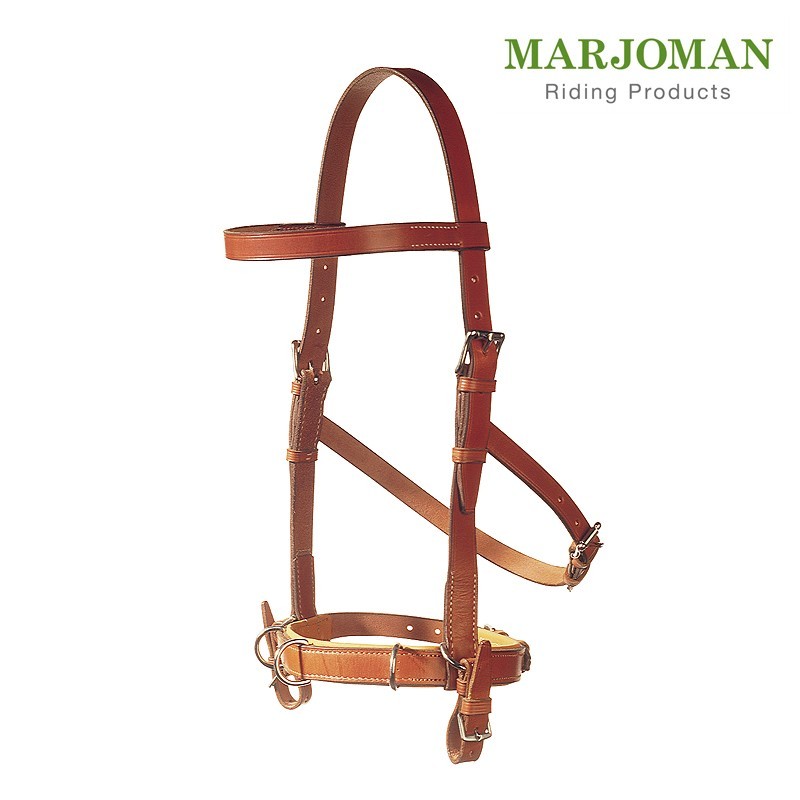 Bridão de couro castanho para equitação com fivelas metálicas prateadas