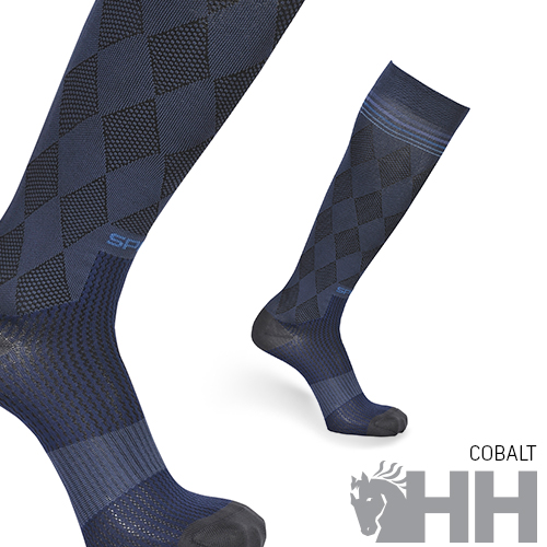 Meias desportivas azul cobalto com padrão xadrez e logótipo HH