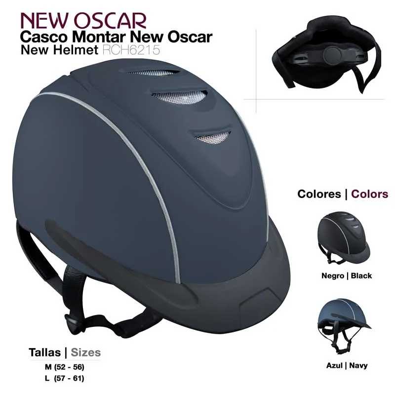 Capacete New Oscar para montar preto e azul marinho com ventilação e tiras ajustáveis