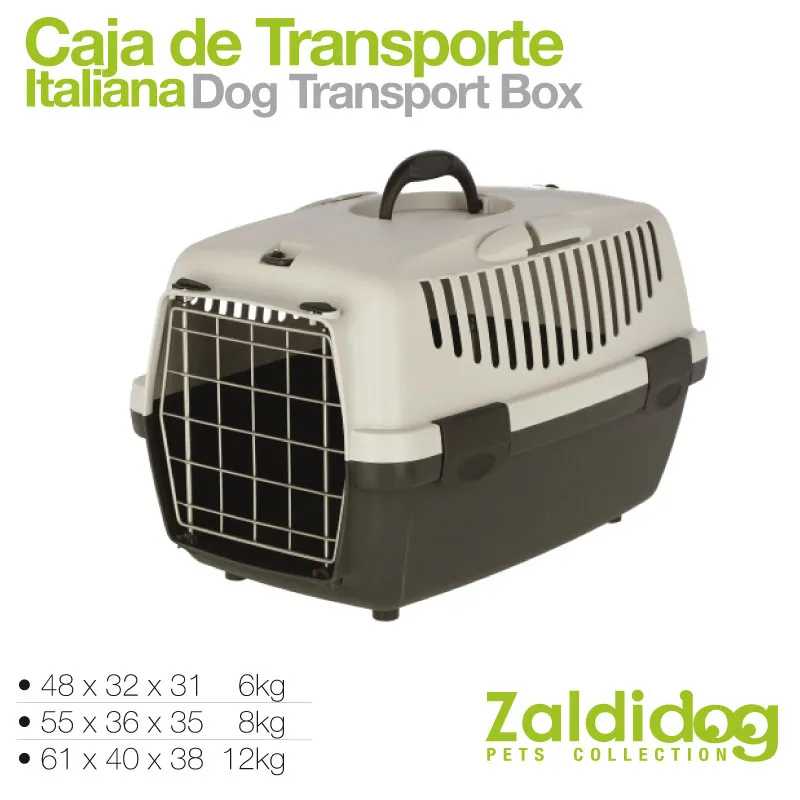 Caixa de transporte para cães plástica branca e preta com porta metálica