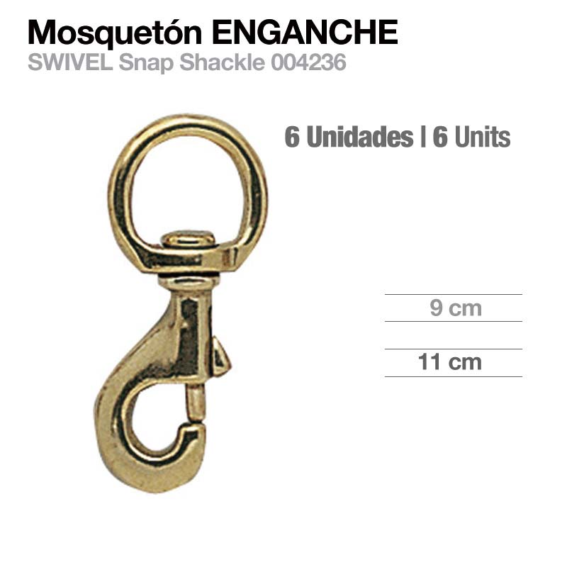 Mosquetão dourado de metal com fecho de pressão e anilha rotativa