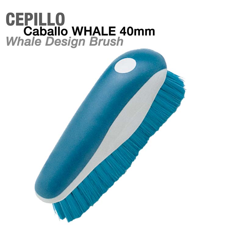 Escova azul e branca com cerdas azuis, design baleia