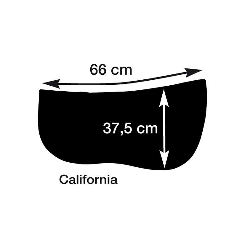Esquema preto com medidas 66 cm por 37,5 cm chamado California