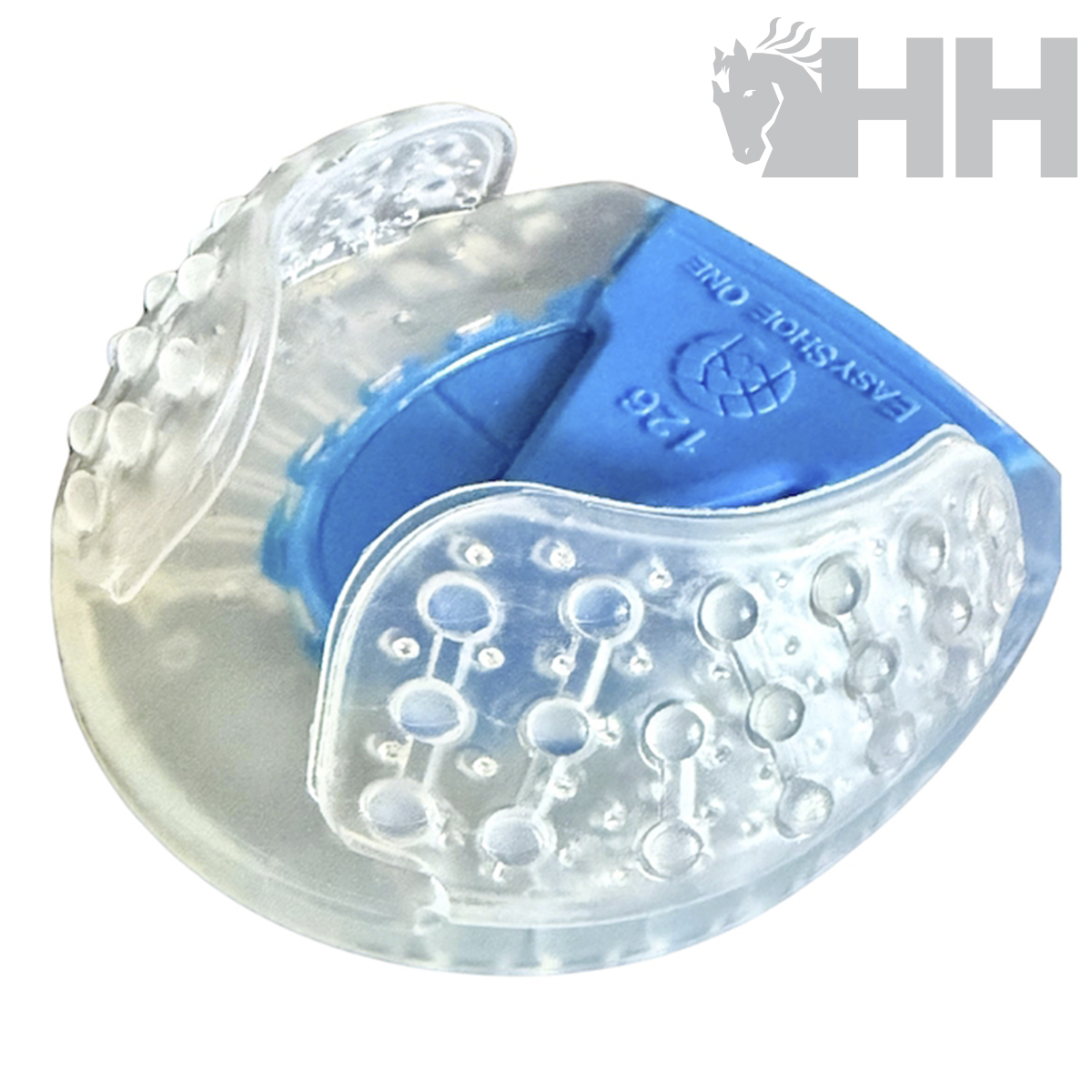 Casco azul com proteção transparente e texto EASYSHOE ONE 126