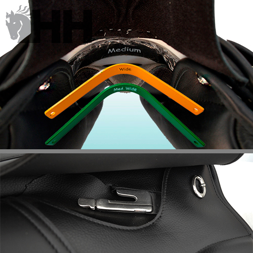 Três armações coloridas para ajuste de sela de equitação preta