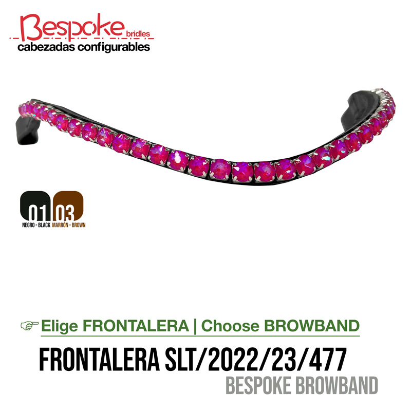 Frontalera Bespoke com pedras rosas e estrutura preta