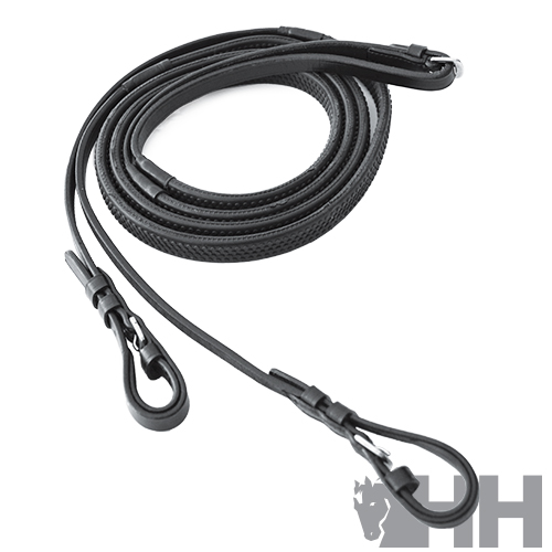 Rédea de cavalo preta em material sintético com fechos e argolas