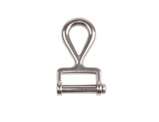 Produto metálico prateado com forma de laço e eixo cilíndrico