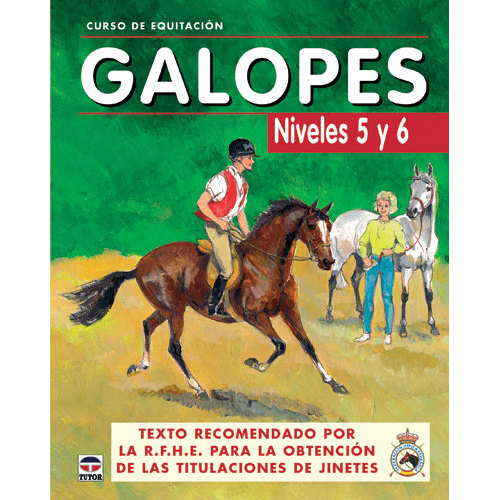 Capa de livro curso de equitação com cavaleiro e cavalo, título GALOPES Niveles 5 y 6