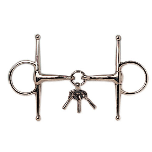 Freio metálico prateado para cavalo com três chaves