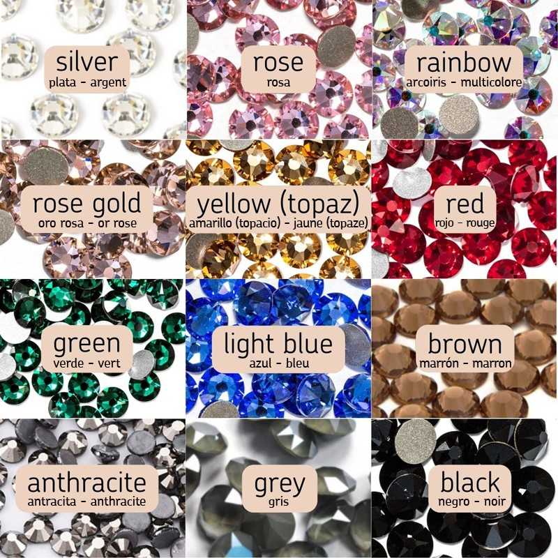 Pedras brilhantes redondas coloridas com etiquetas bilíngues de cores