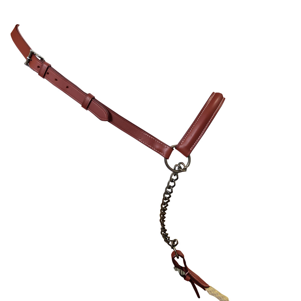 Correia de ombro em couro castanho com corrente metálica e fecho ajustável