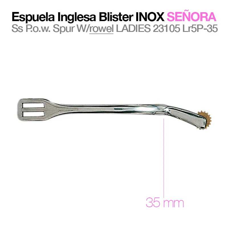 Espuela inglesa inox para senhora com roda dentada e medida 35 mm