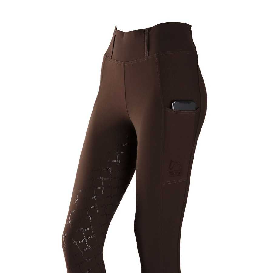 Leggings castanhas com bolso lateral e padrão antiderrapante na perna