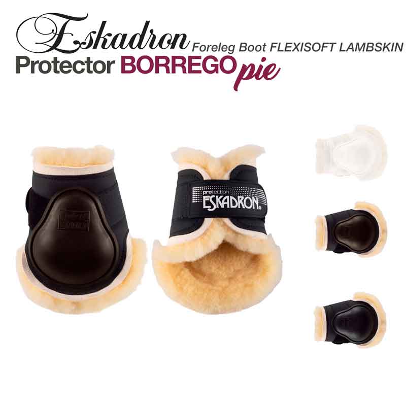 Protector para patas dianteiras de cavalo Eskadron com pelo de carneiro sintético e fecho preto