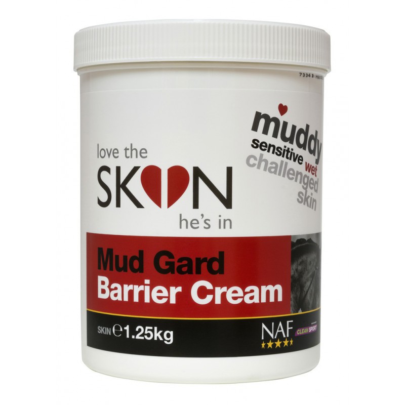Frasco de creme NAF Mud Gard Barrier Cream 1.25 kg branco com texto preto e vermelho.
