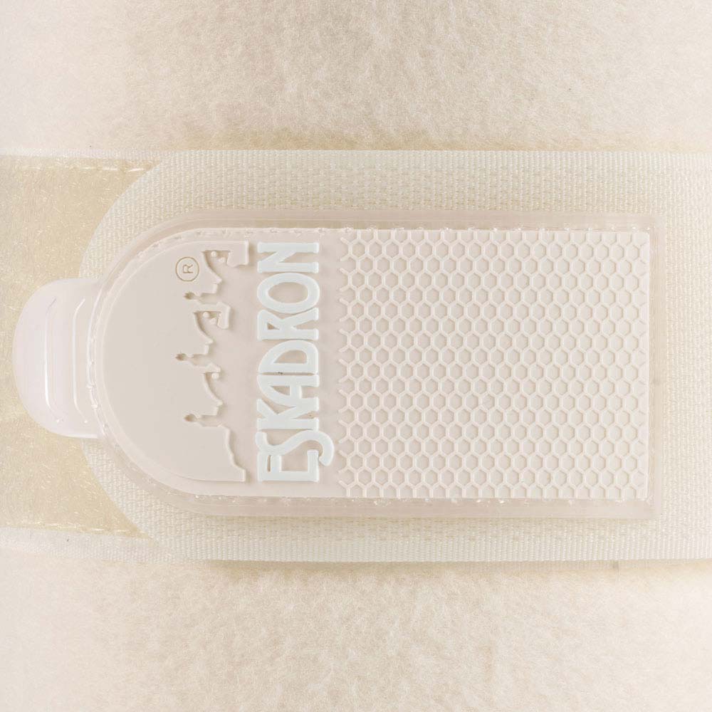 Abraçadeira de velcro branca com padrão de colmeia e texto ESKADRON