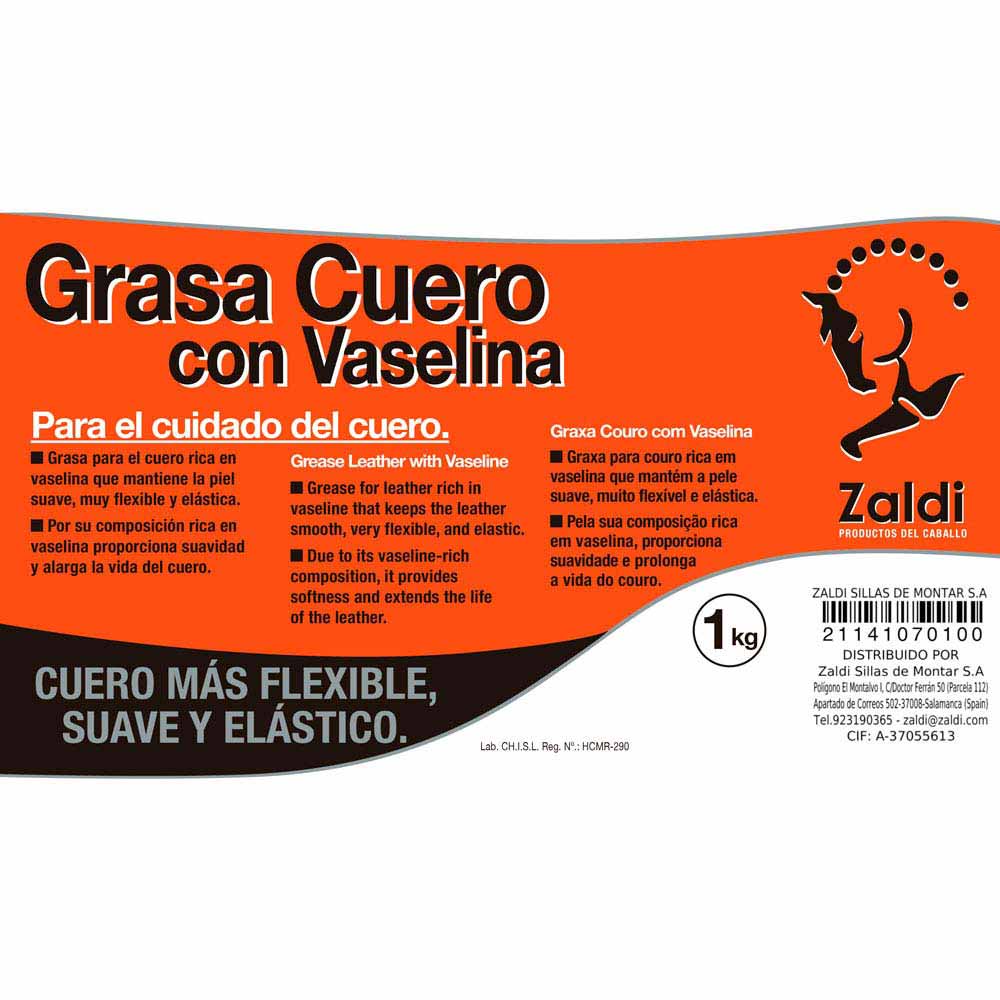 Etiqueta de produto graxa para couro com vaselina Zaldi 1 kg
