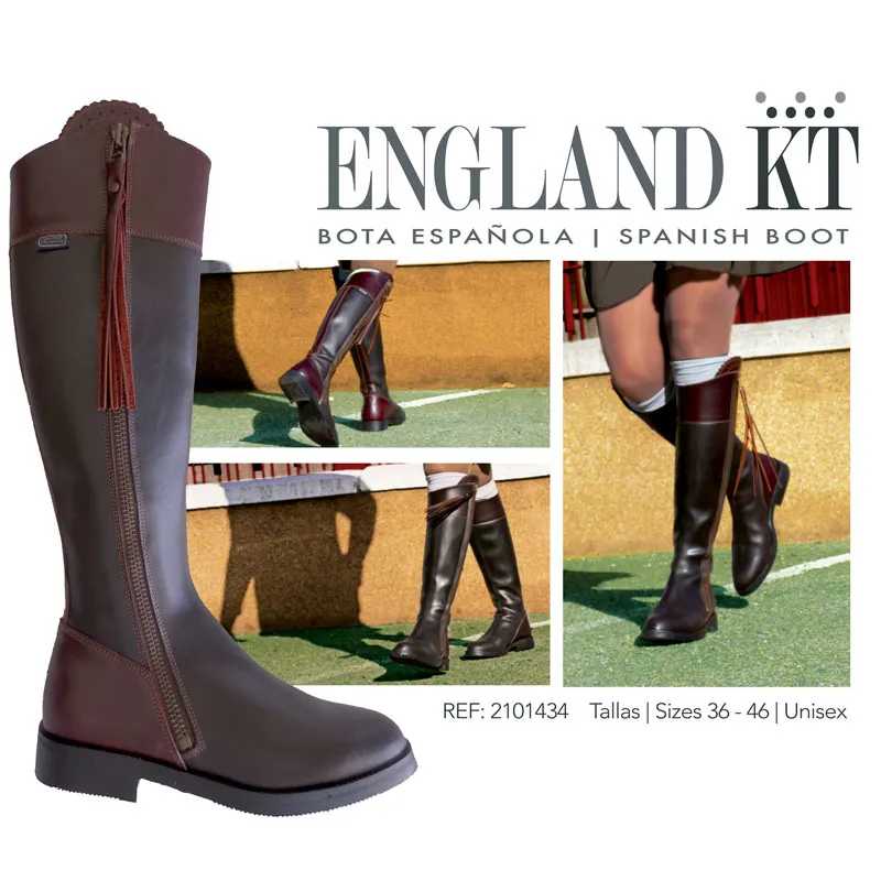 Bota espanhola ENGLAND KIT castanha e castanho escuro em pele, com fecho lateral