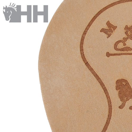 Palmilha de couro bege com estampagem castanha e logótipo HH cinzento