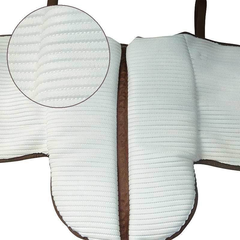 almofada ergonómica branca com bordas castanhas e textura listrada