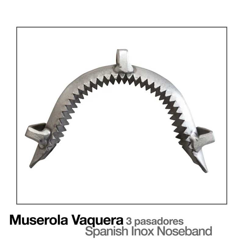 Muserola Vaquera em aço inoxidável prateado com dentes triangulares e três passadores
