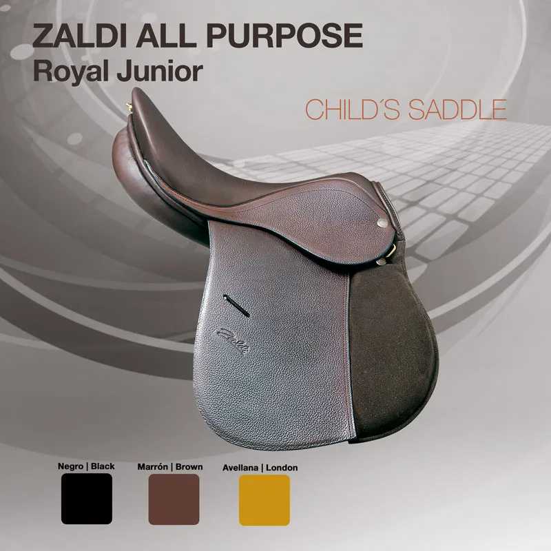 sela castanha para crianças ZALDI ALL PURPOSE Royal Junior com texto e amostras de cores