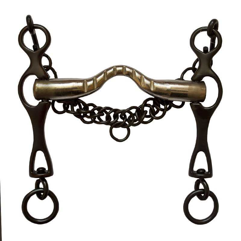Freio metálico combinado prateado e negro para cavalo