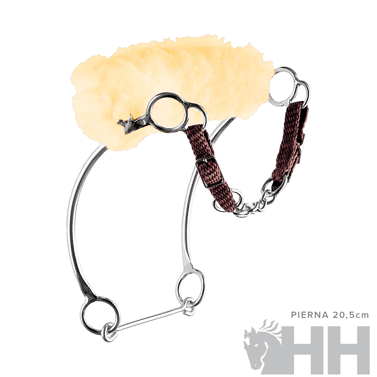 Freio de metal para cavalo com espuma amarela e correia preta