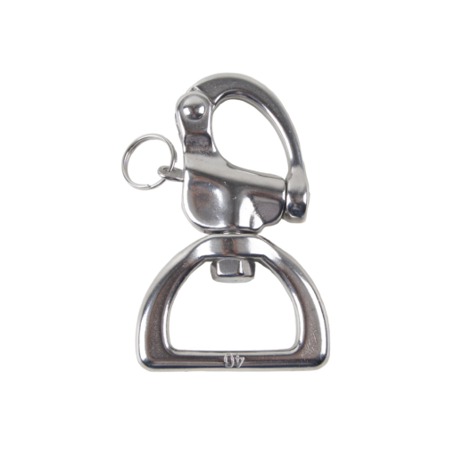 Mosquetão metálico prateado com base rectangular e argola pequena