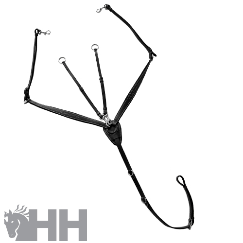 Peitoral e rédeas pretas com logotipo HH cinzento