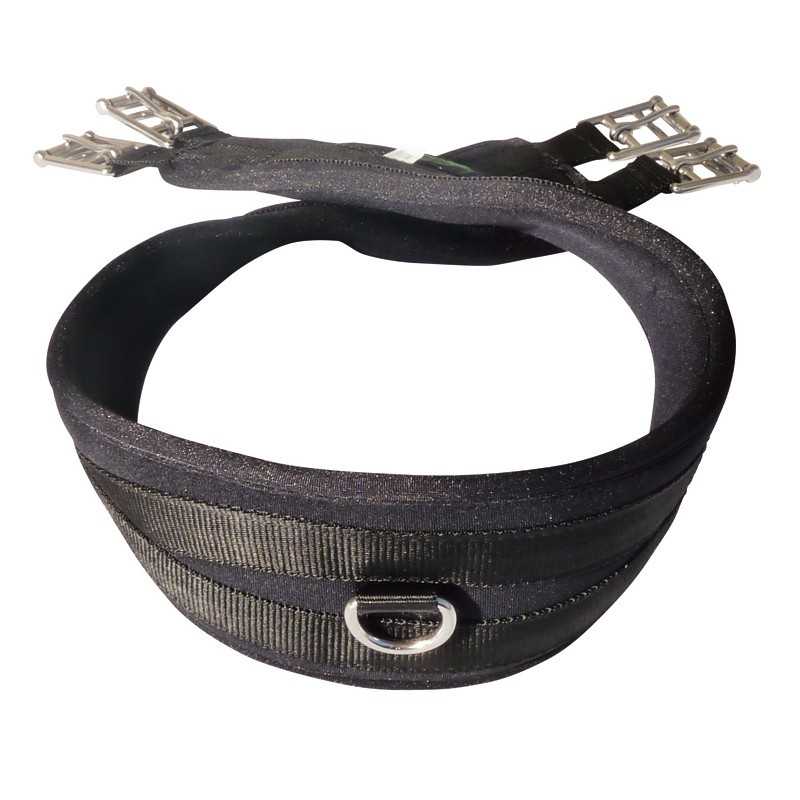 Cinta abdominal preta com fechos metálicos e anel em D