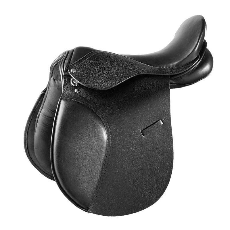 Sela de equitação preta em couro com acabamento texturizado
