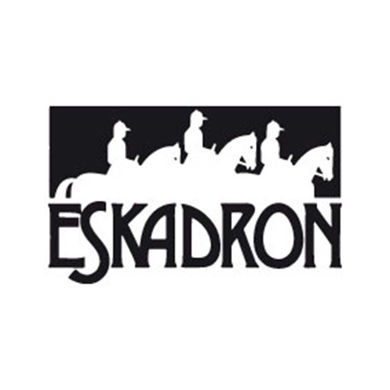 Logotipo preto e branco da marca ESKADRON com cavaleiros a cavalo