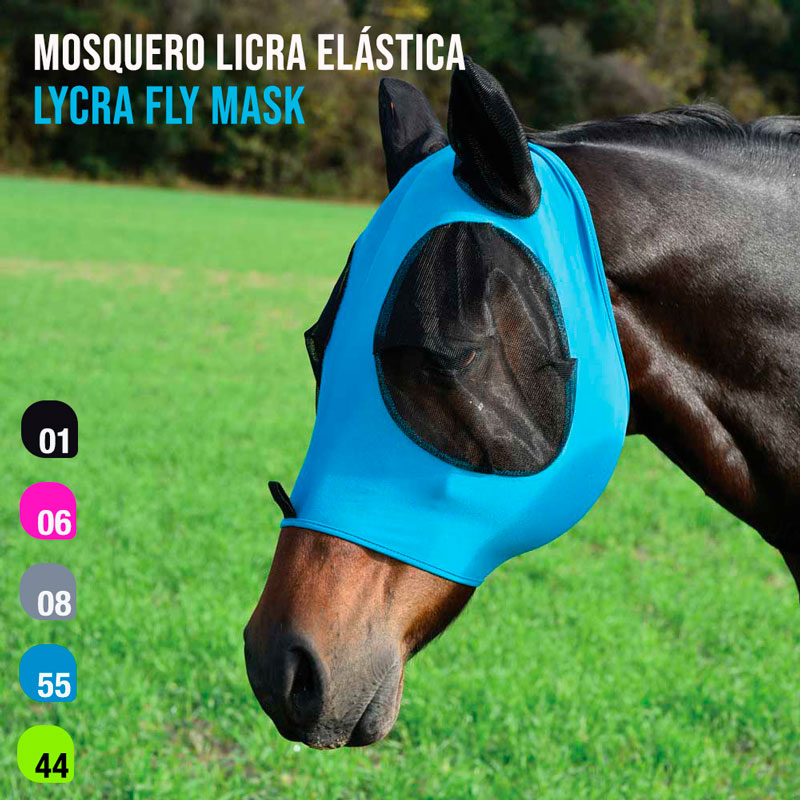 Máscara para cavalo Lycra Fly Mask azul com rede preta