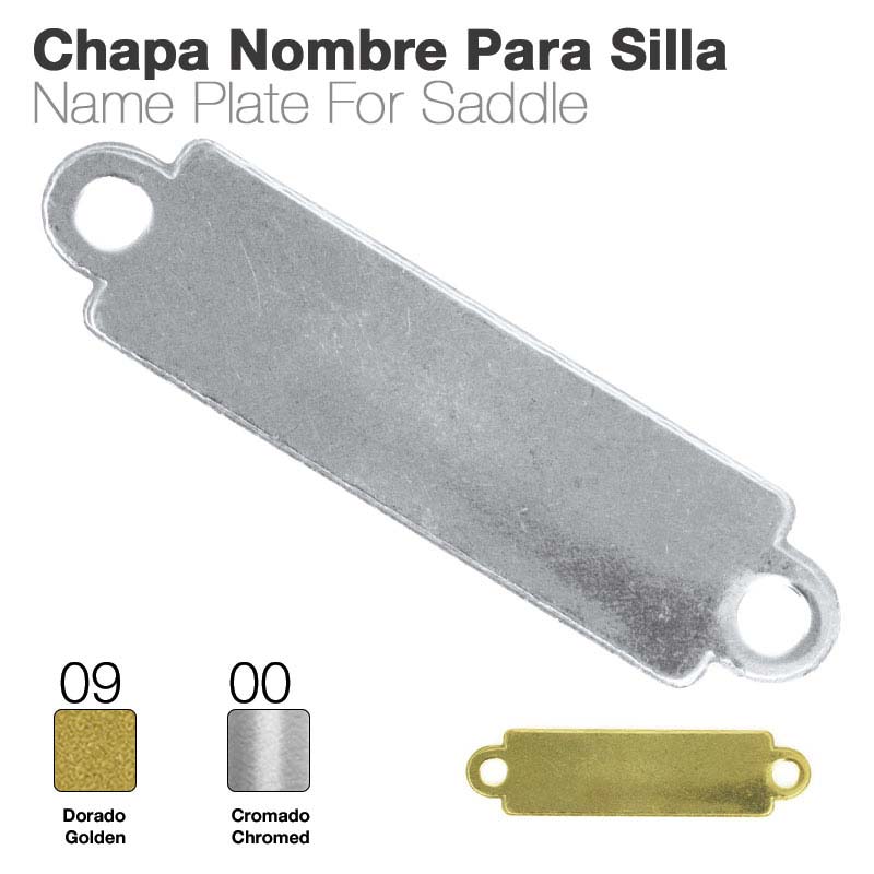 Placa metálica para sela dourada e cromada com dois furos