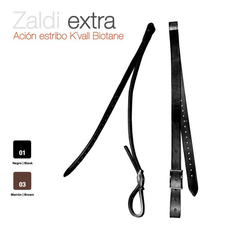 Conjunto de estribo em couro nas cores negro e marrom com fivelas metálicas