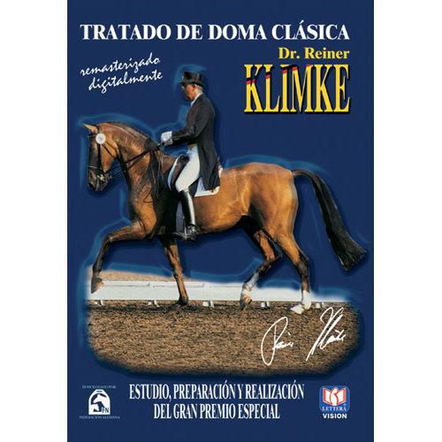 Capa de livro sobre doma clássica com cavalo e cavaleiro em fundo azul