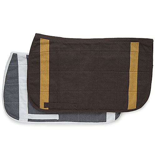 Duas mantas para cavalo, castanha com listas amarelas e cinza com bordas brancas