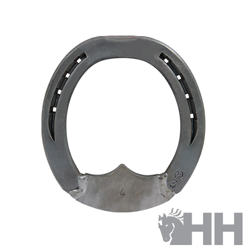 Ferradura metálica cinza com números e símbolo HH